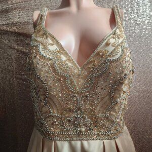 Champagne Rhinestone/Sequins Dress.Formal:Wedding, Prom, Homecoming,Quinceanera.